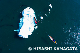 カヌー　流氷　根室海峡　野付半島　ドローン撮影　北海道　3月